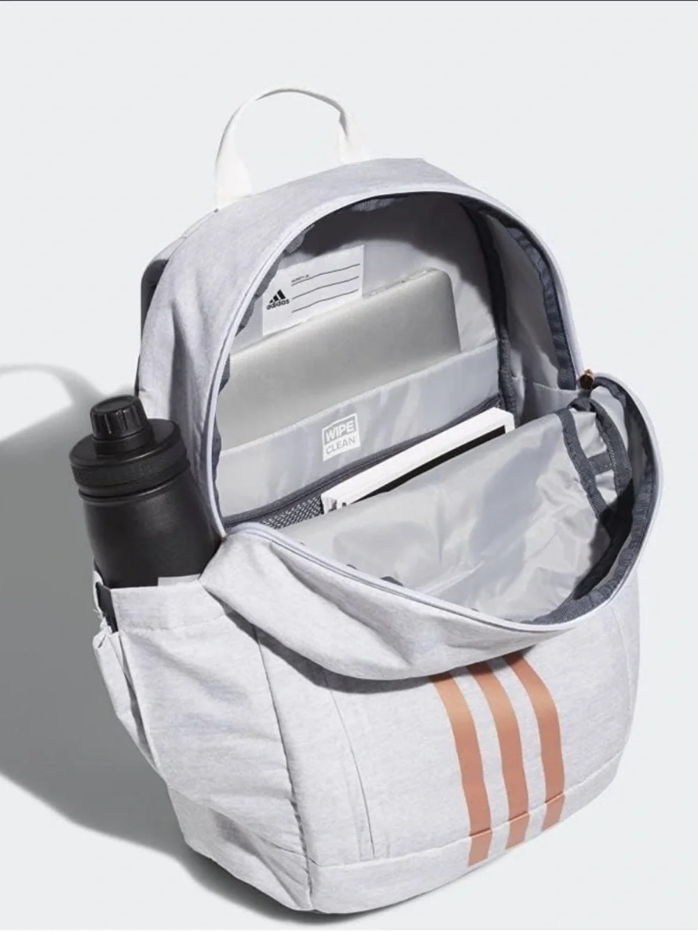adidas White Backpack with Blush Stripe Accents